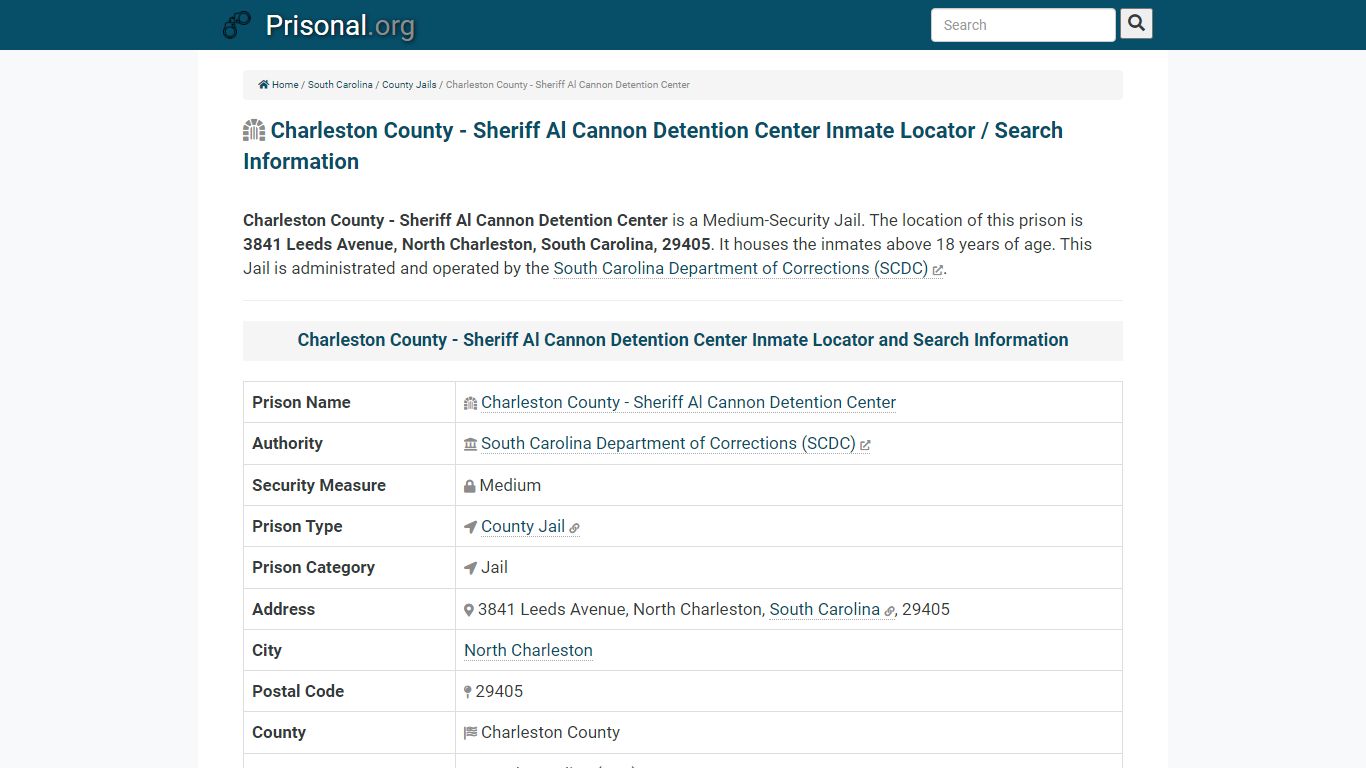 Charleston County - Sheriff Al Cannon Detention Center ...